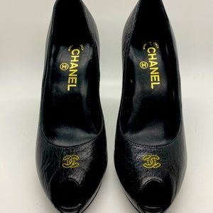 Black CHANEL Open-toed Pumps NWT